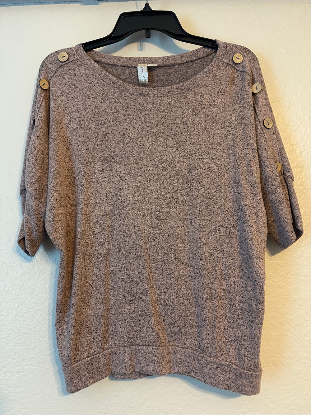 Misia Heather Taupe Short Sleeve Crewneck Sweater